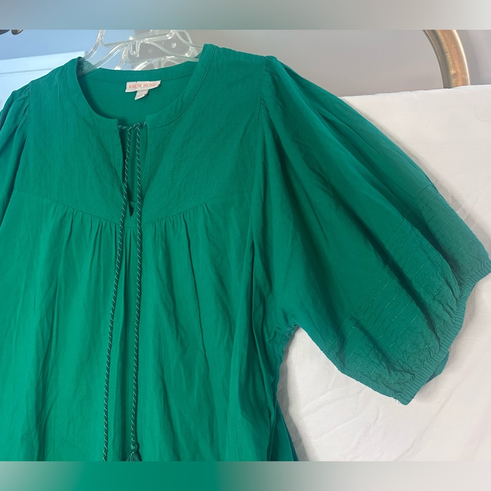Knox Rose XL Teal Boho Tassel Tie Babydoll Dress w/ Pockets - Picture 3 of 7